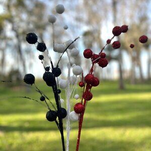 Mixed Size Glittered Ball Spray Stem Pick Christmas Tree Decor Craft Supplies